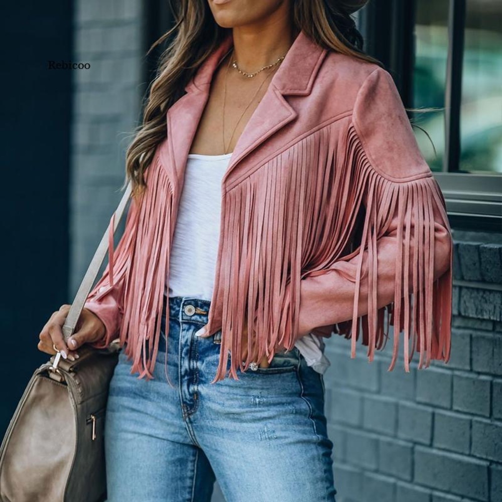 Pink faux suede tassel blazer suit jacket
Fits true to size